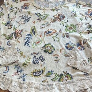 Cato Cream Long Sleeve Top with Multicolor Floral Print and Lace Trim & accents